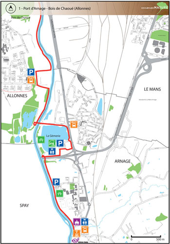 Plan du Boulevard Nature: Port d'Arnage - Bois de Chaoué (Allonnes)